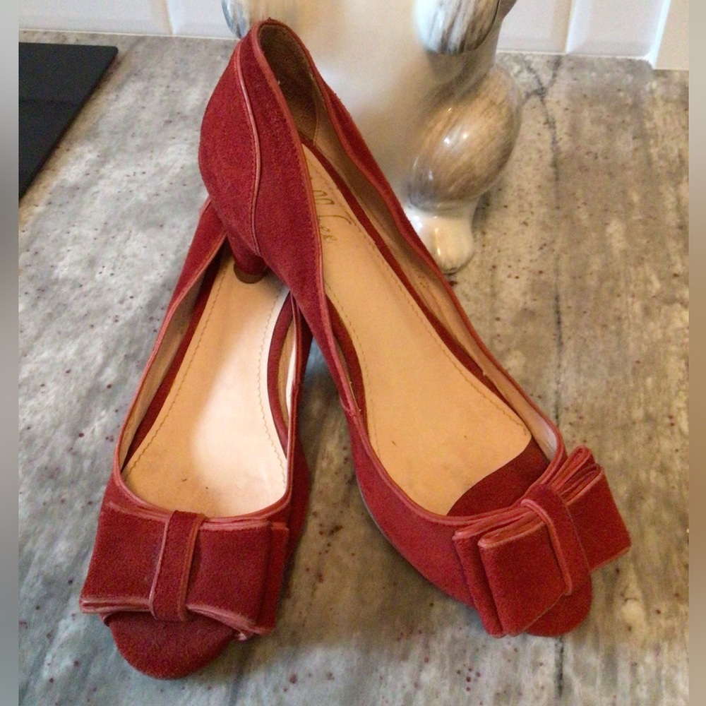 Red suede kitten heels